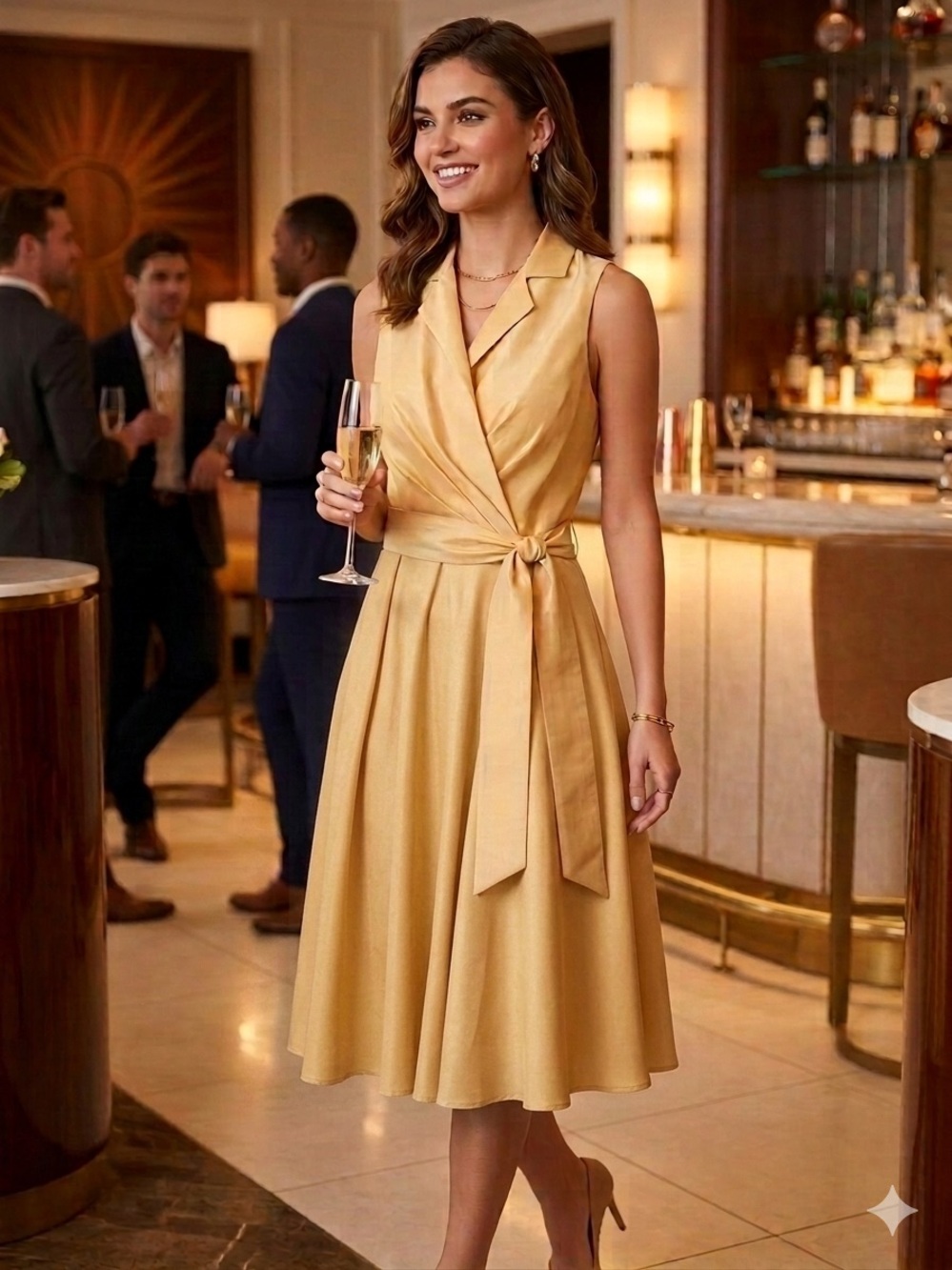 EVAN PICONE Sleeveless Midi Party Cocktail Dress in Gold w Slight Shimmer Sz 12